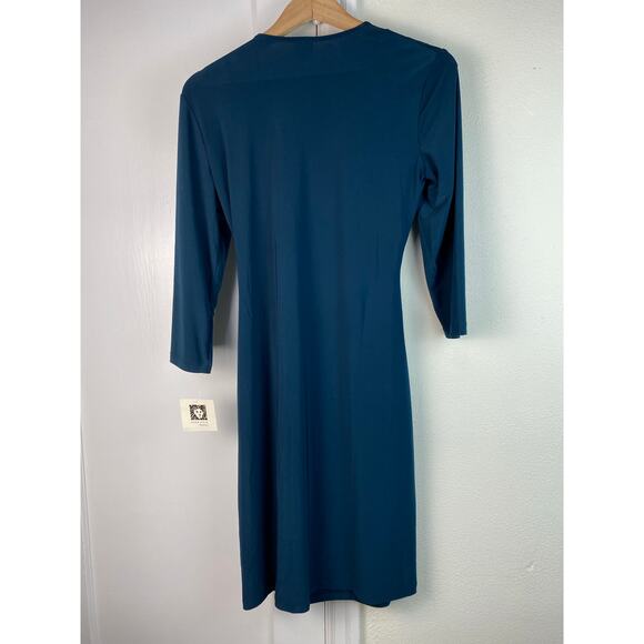 NWT Ann Klein Women's 8 Juniper V-Neck Faux Wrap Stretch Midi Dress - Picture 5 of 5